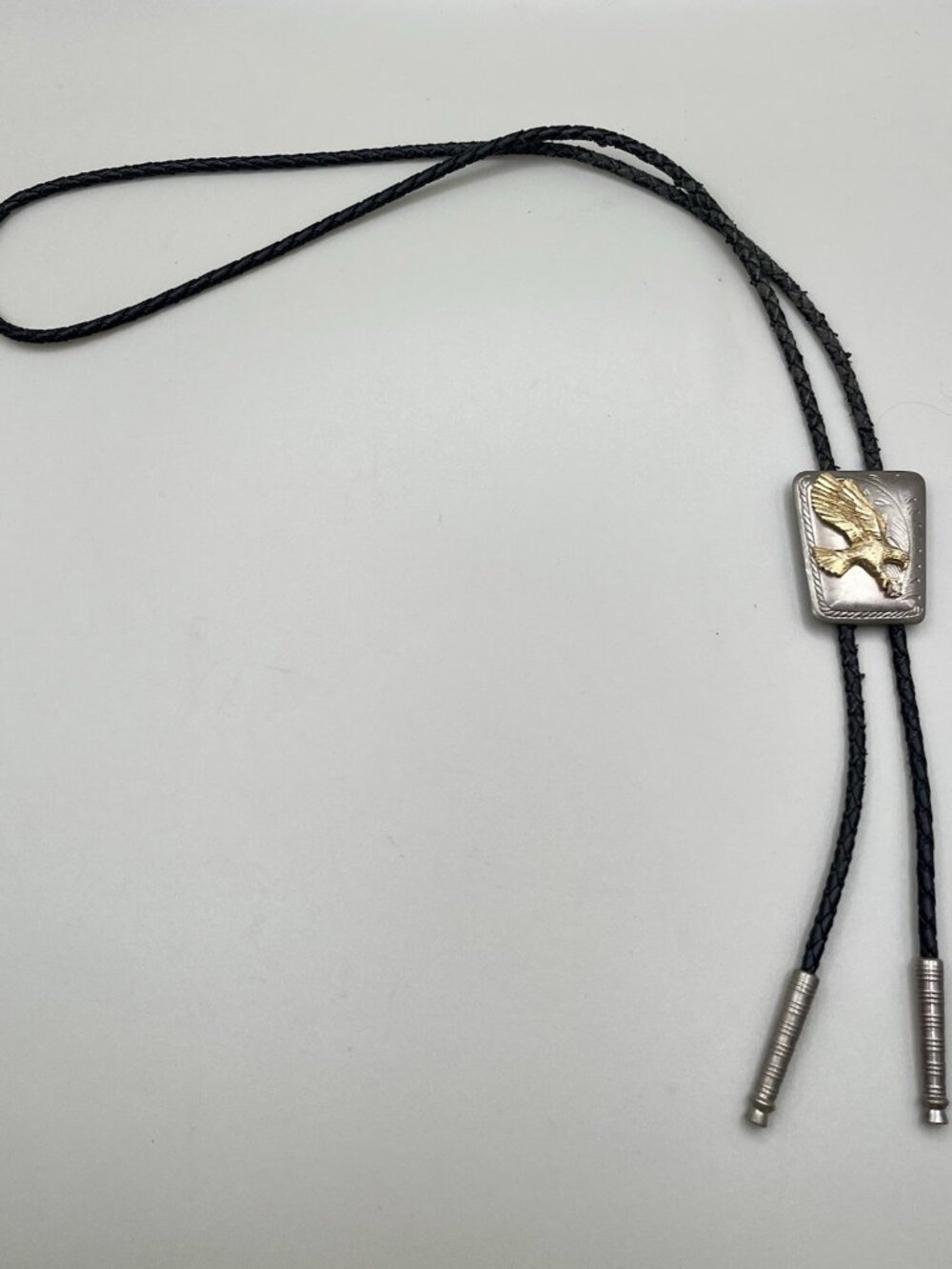 VTG Western Eagle Bolo Tie Gold Tone Silver Tone Cowboy Southwestern Necklace